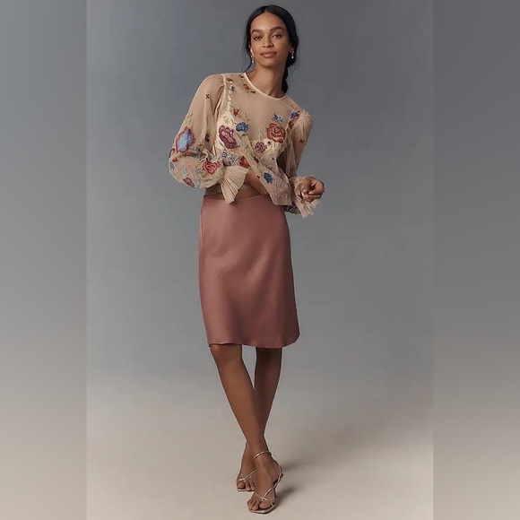 New Anthropologie The Layla Long-Sleeve Appliqué Mesh Blouse Size S - Picture 4 of 8